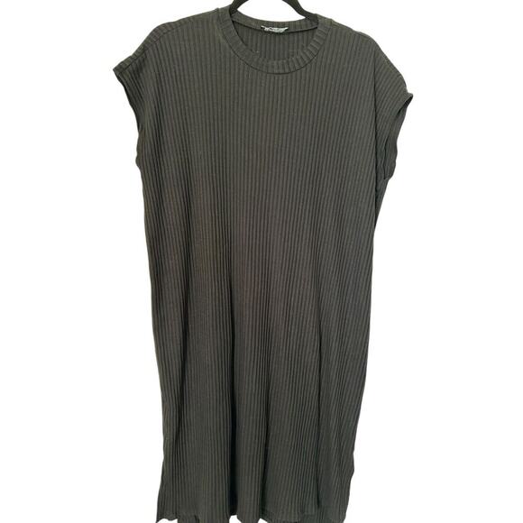 Eileen Fisher Dress Black Cap Sleeve Pullover Stretchy Ribbed Oversized Shift - Picture 1 of 10